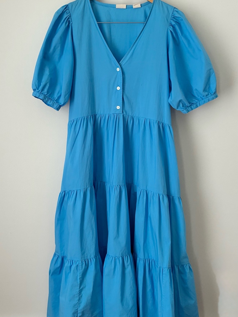 Levi's Bright Blue Cotton V-Neck Tiered Puff-Sleeve Dress